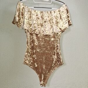 Gold Crushed Velvet Off Shoulder Bodysuit